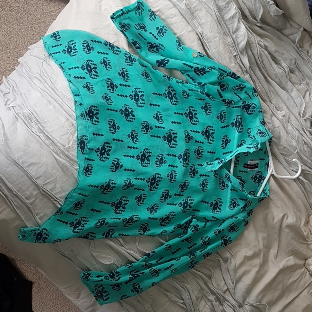 Turquoise 3/4 sleeve blouse